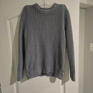 Hollister Men's Chunky Knit Sweater Size‎ Large Grey Waffle Knit Crewneck